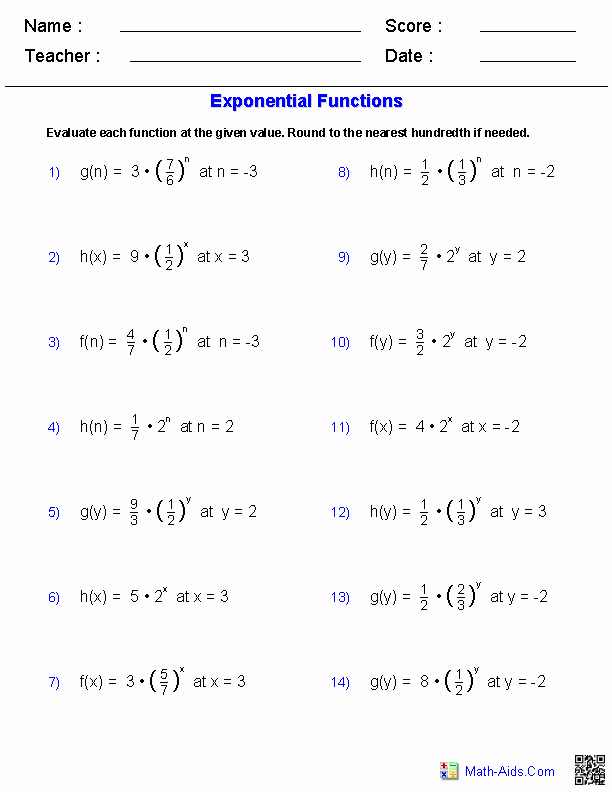 50 Exponential Function Word Problems Worksheet