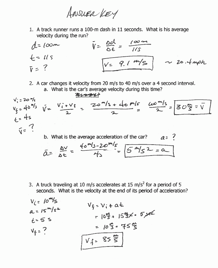 kinematics equations worksheet