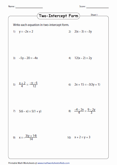 writing an equation of a line worksheet