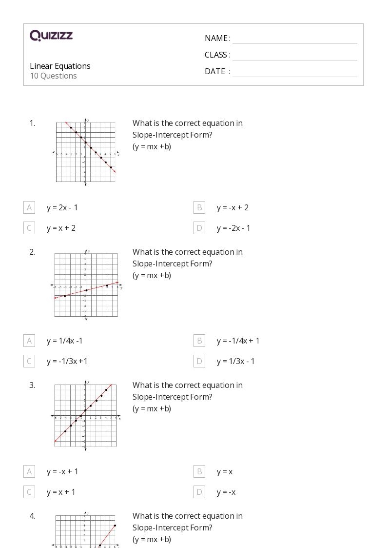 50 Linear Equations Worksheets For 8th Class On Quizizz Free 