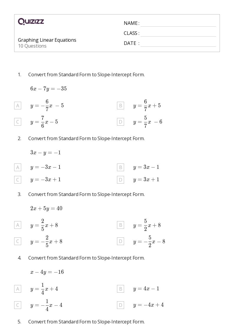 50 Linear Equations Worksheets For 8th Grade On Quizizz Free