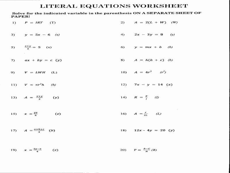 50 Literal Equations Worksheet Algebra 1