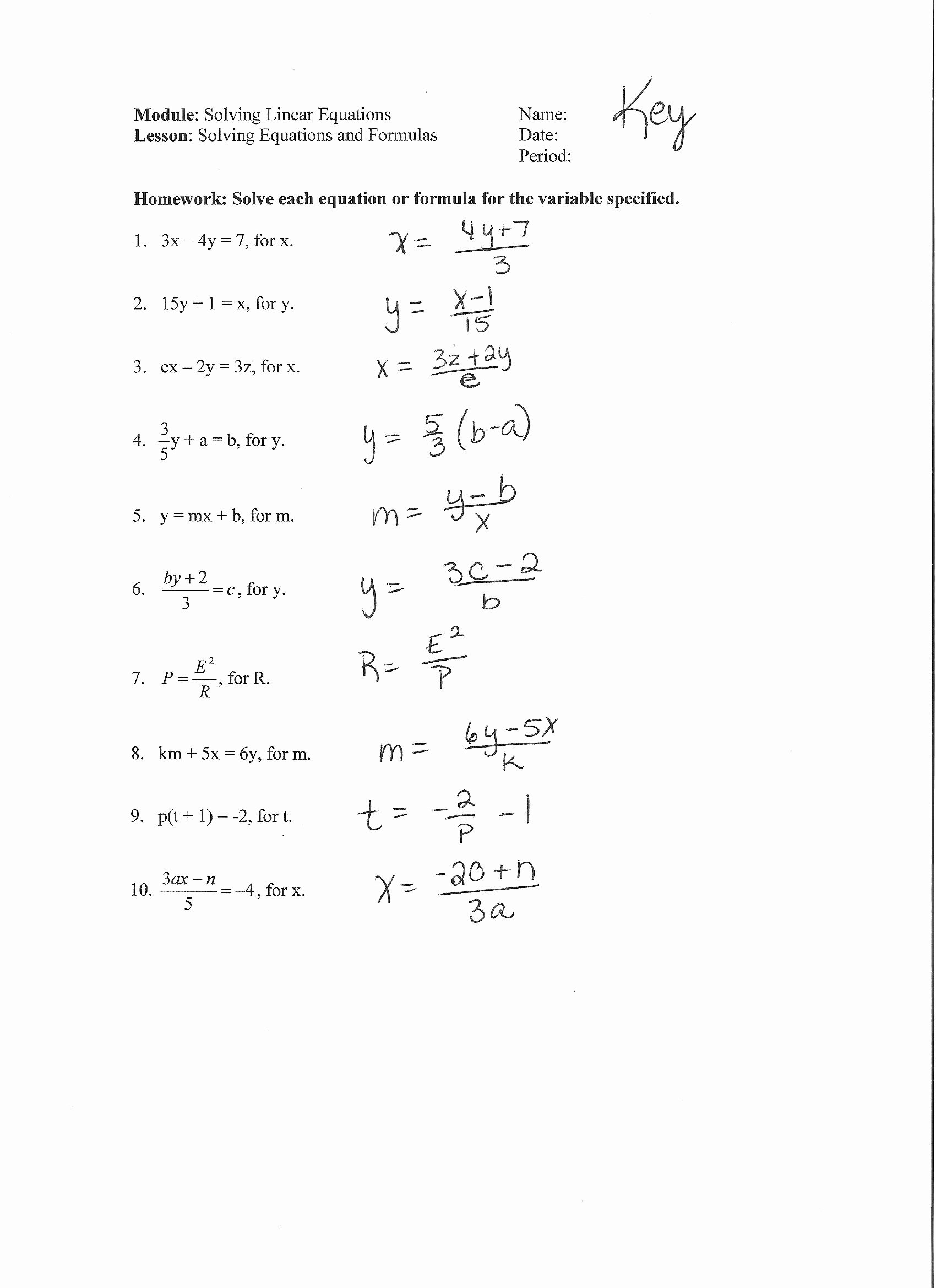 50 Literal Equations Worksheet Answer Key Chessmuseum Template Library