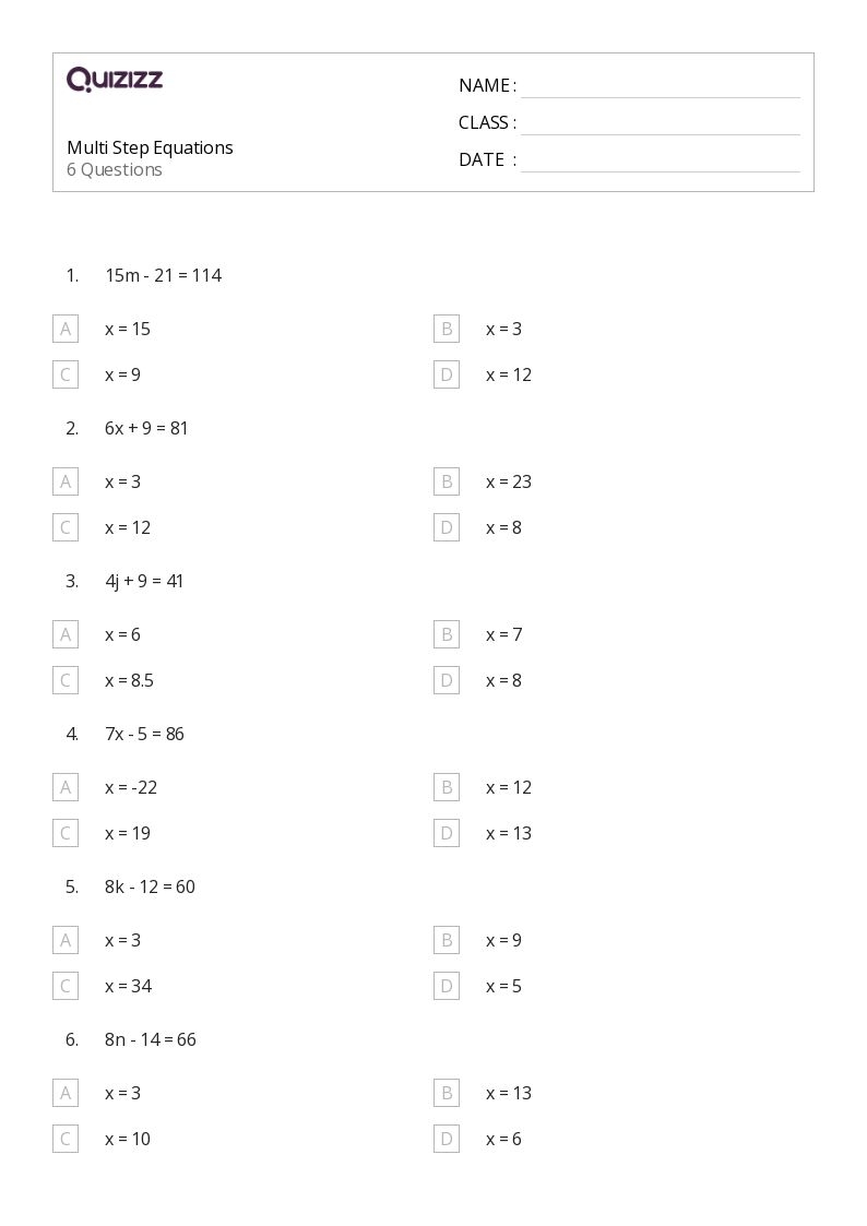 50 Multi Step Equations Worksheets For 3rd Class On Quizizz 