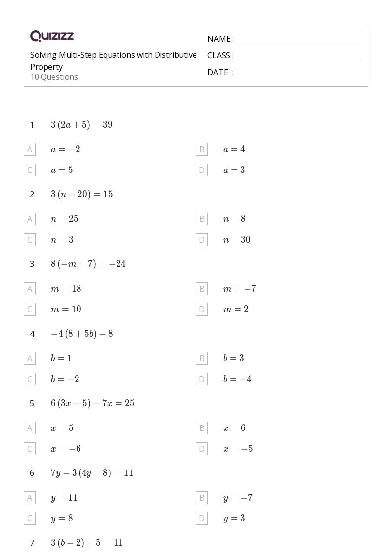 50 Multi Step Equations Worksheets For 6th Grade On Quizizz 