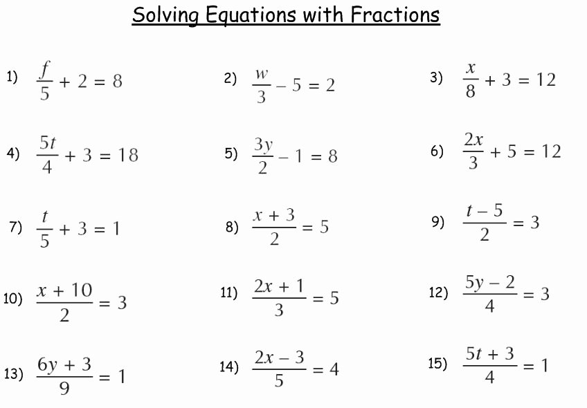 solving equations fractions worksheet
