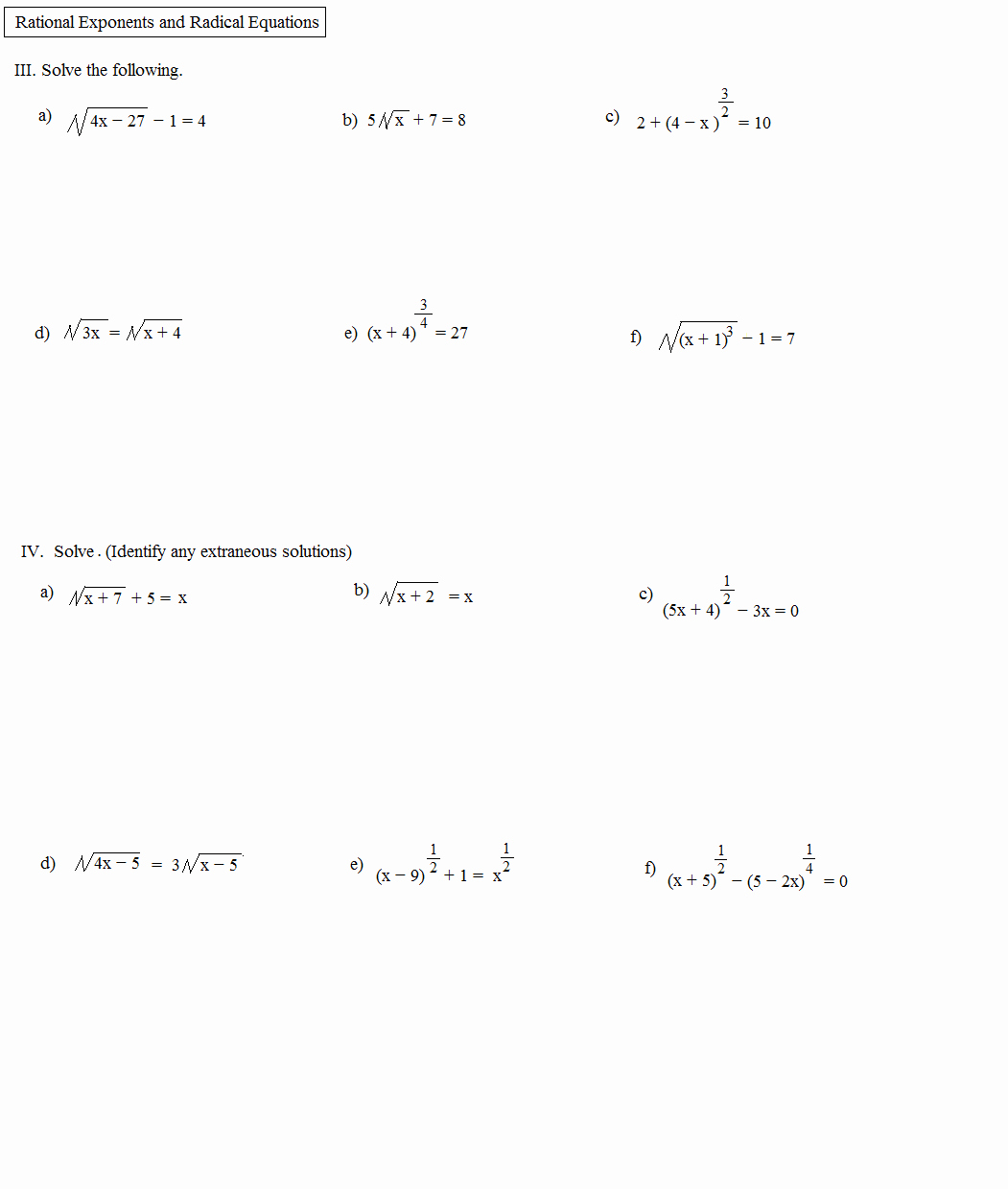 solve radical equations worksheet