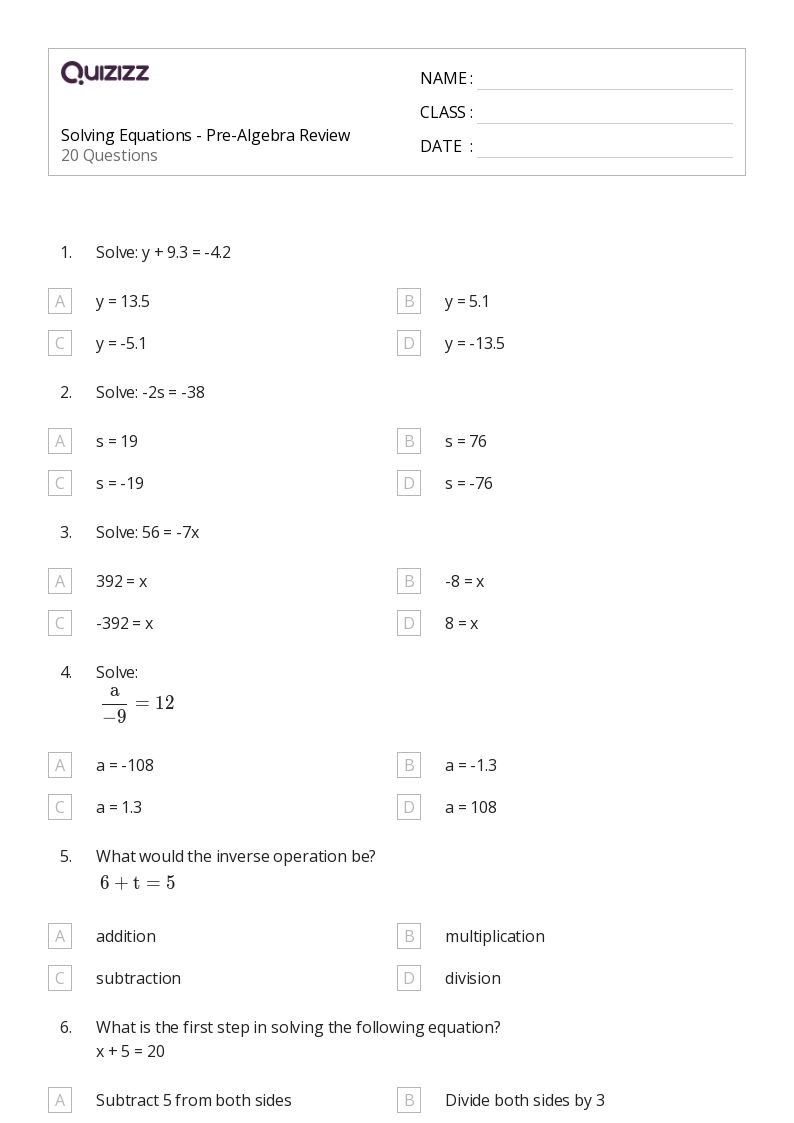 50 Solving Equations Worksheets For 1st Class On Quizizz Free 
