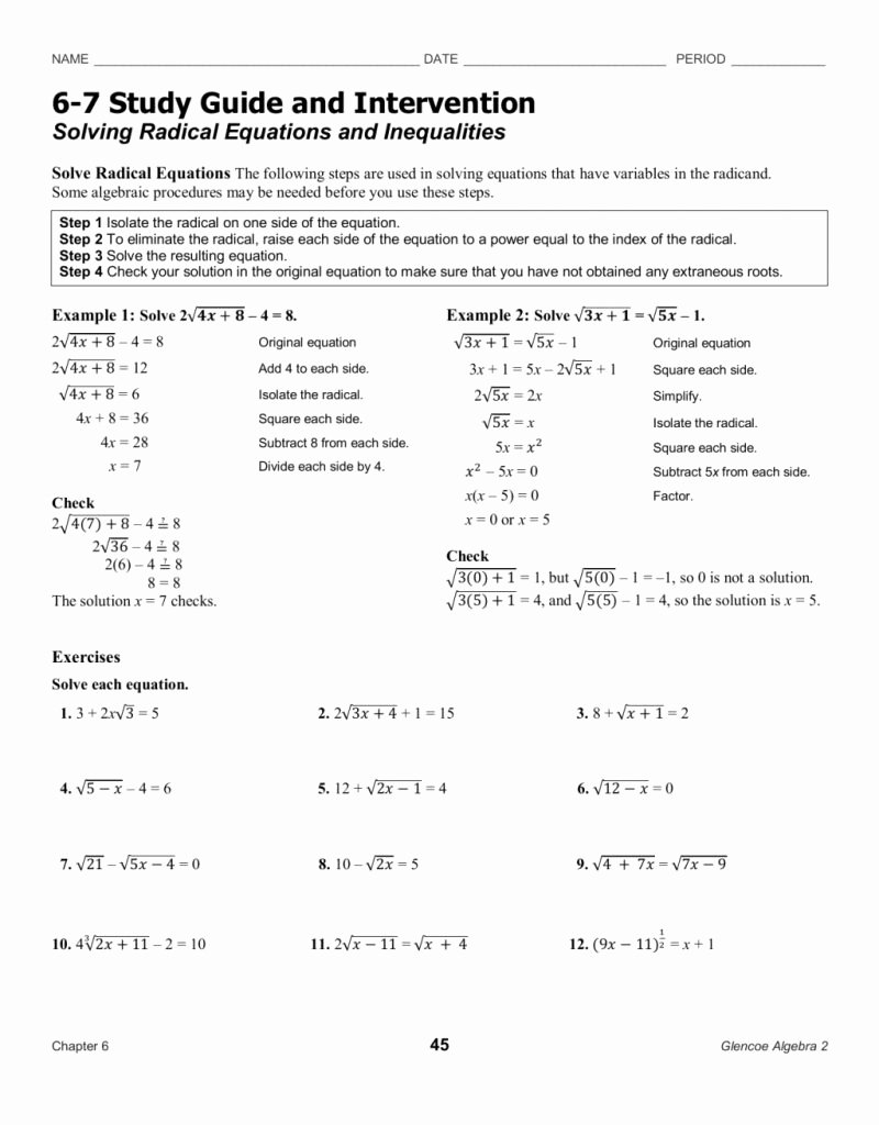 50 Solving Radical Equations Worksheet Chessmuseum Template Library