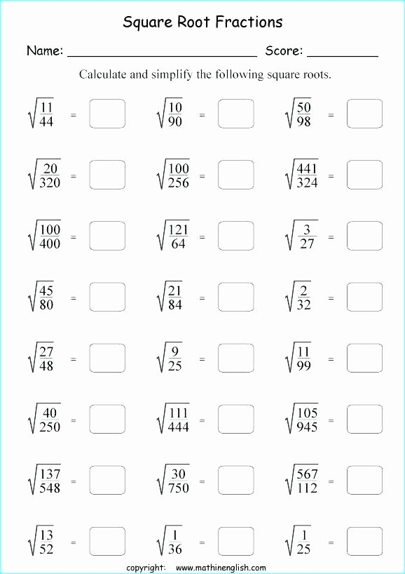 50 Square Root Worksheet Pdf
