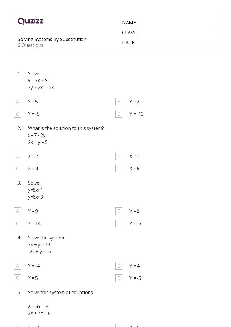 50 Systems Of Equations Worksheets On Quizizz Free Printable 