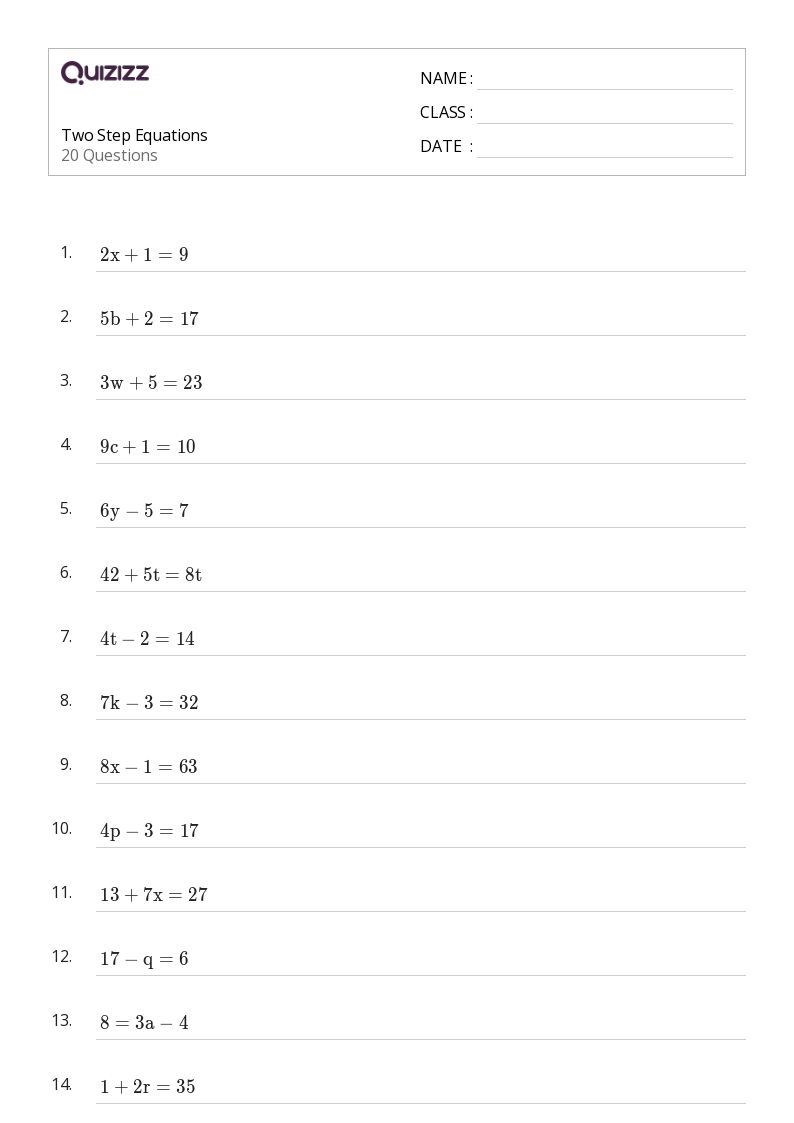 2 step equations worksheet