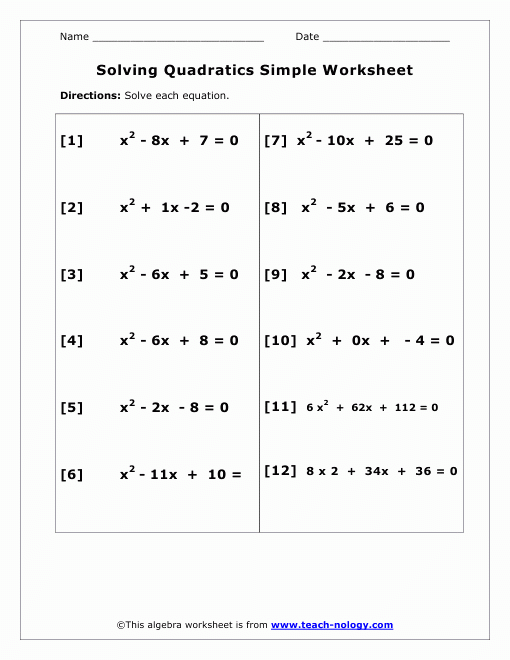 solve quadratic equation using quadratic formula worksheet