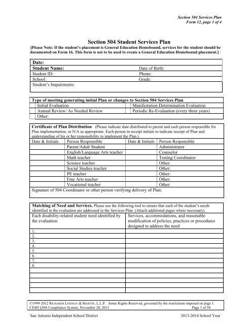 504 Plan Template Fill Online Printable Fillable Blank 41 OFF