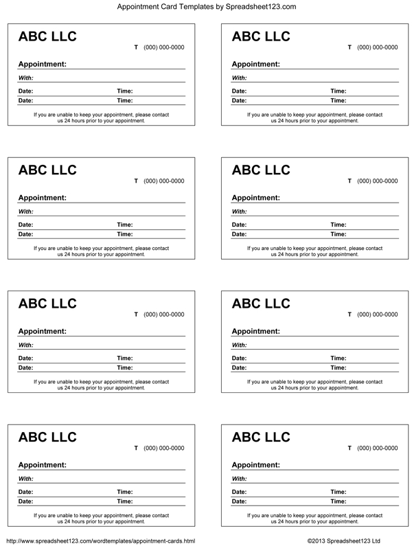 56 Format Free Printable Appointment Card Template In Photoshop By Free 