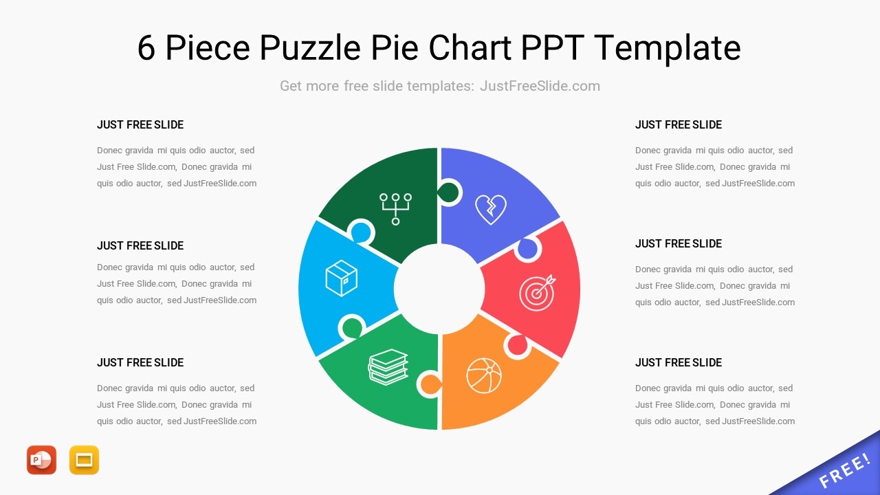 6 Piece Puzzle Pie Chart PPT Template Just Free Slide