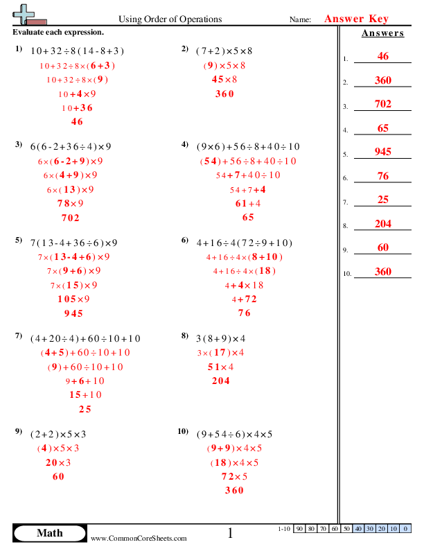 6th Grade Order Of Operations Worksheets Worksheets Library