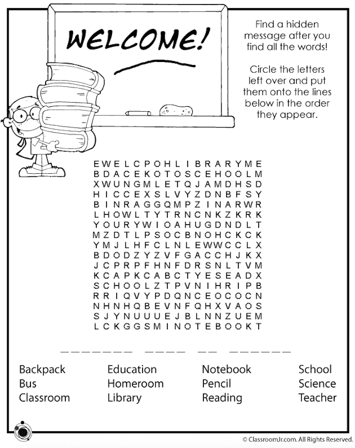 7 FREE Printable Back To School Word Searches