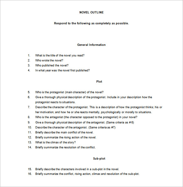 7 Novel Outline Templates DOC PDF Excel