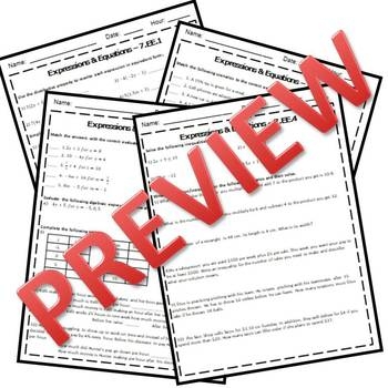 7th Grade Math Expressions Equations Worksheets By Math In The Midwest