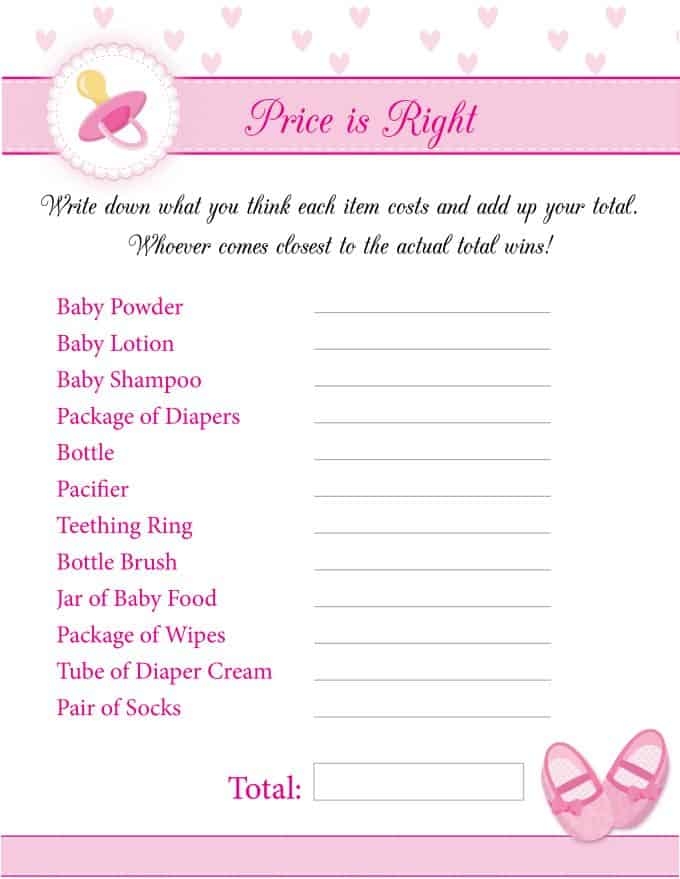 free printable girl baby shower games