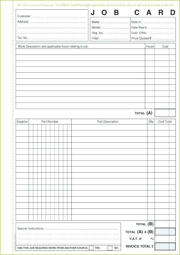 82 Online Job Card Template Mechanic In Wordjob Card Pertaining To Job