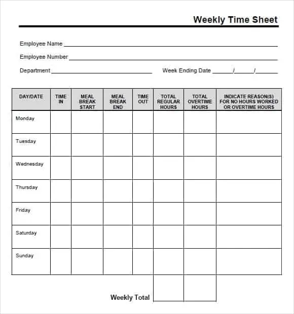 9 Free Printable Time Cards Templates Excel Templates