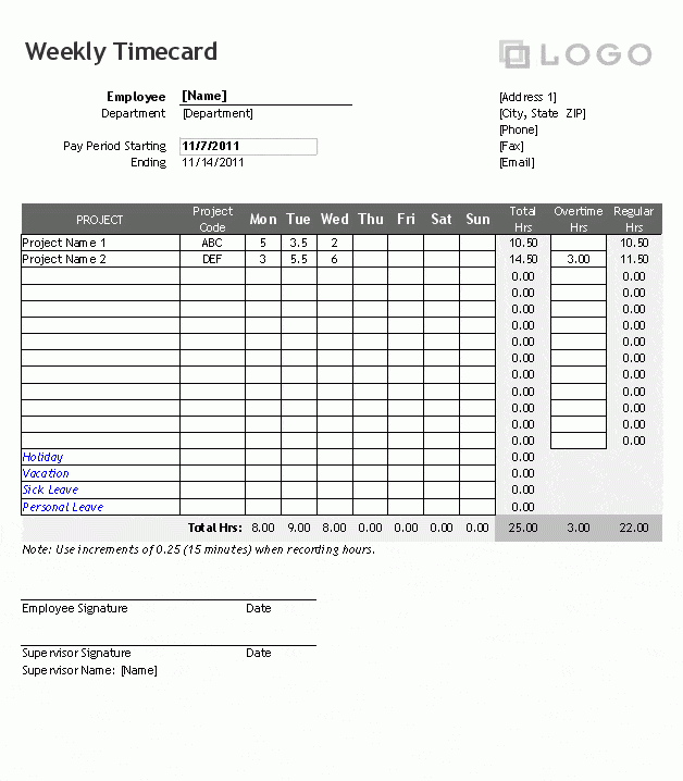 free printable time cards templates