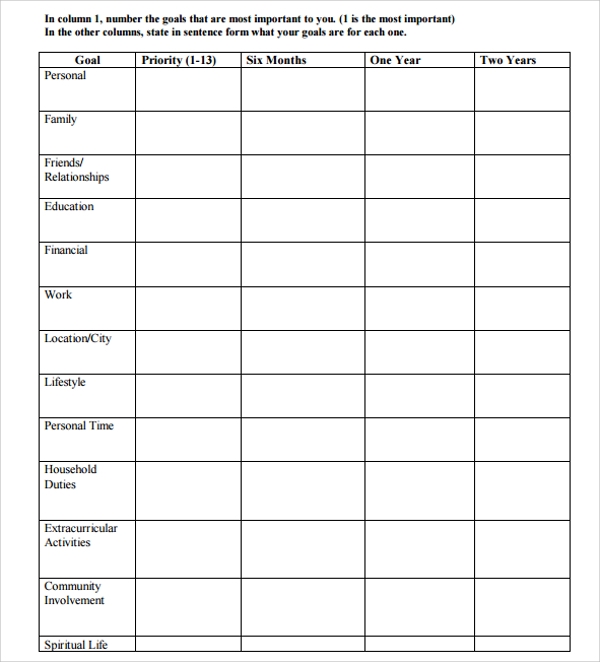 9 Goal Planning Templates Sample Templates