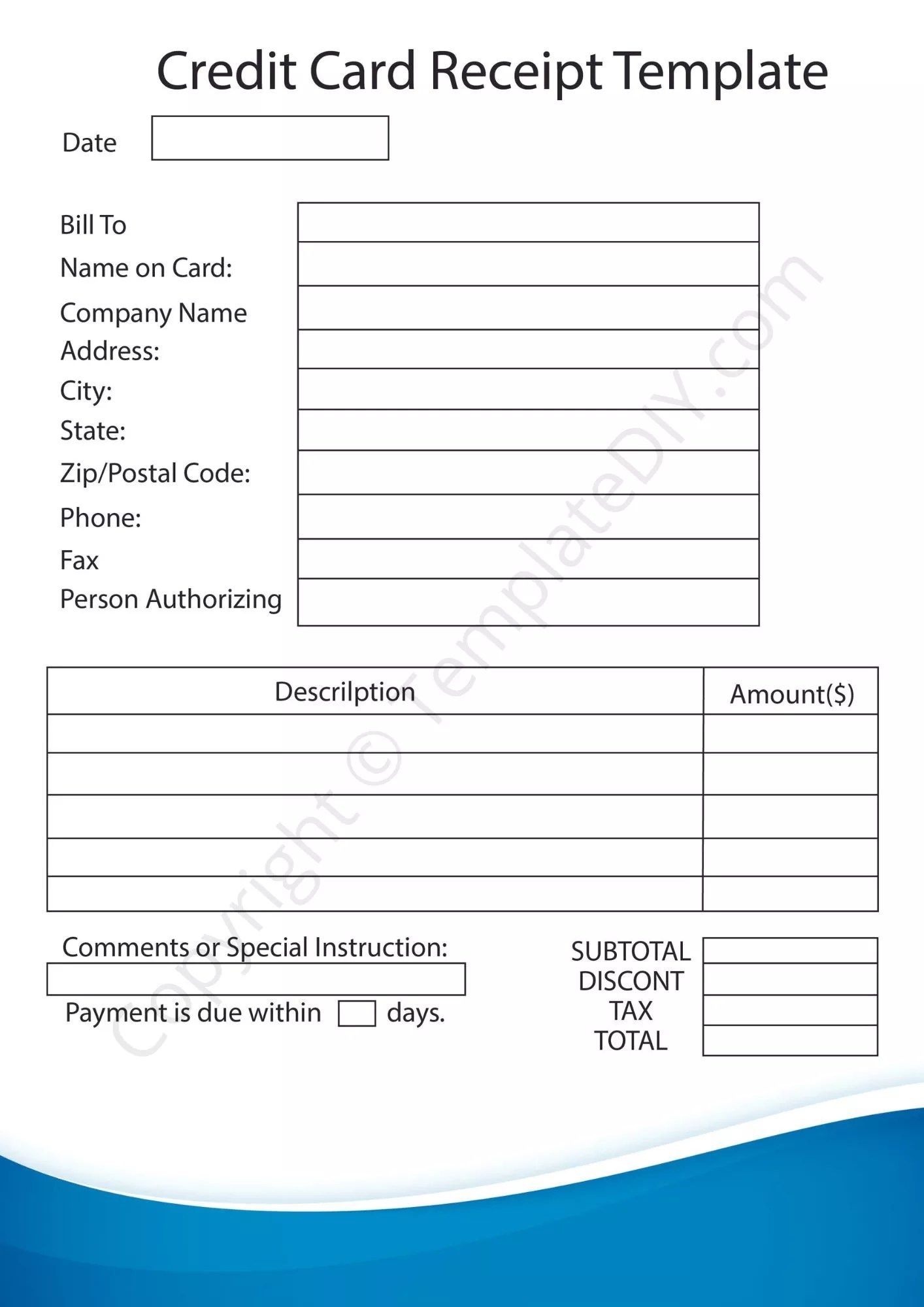 printable credit card template