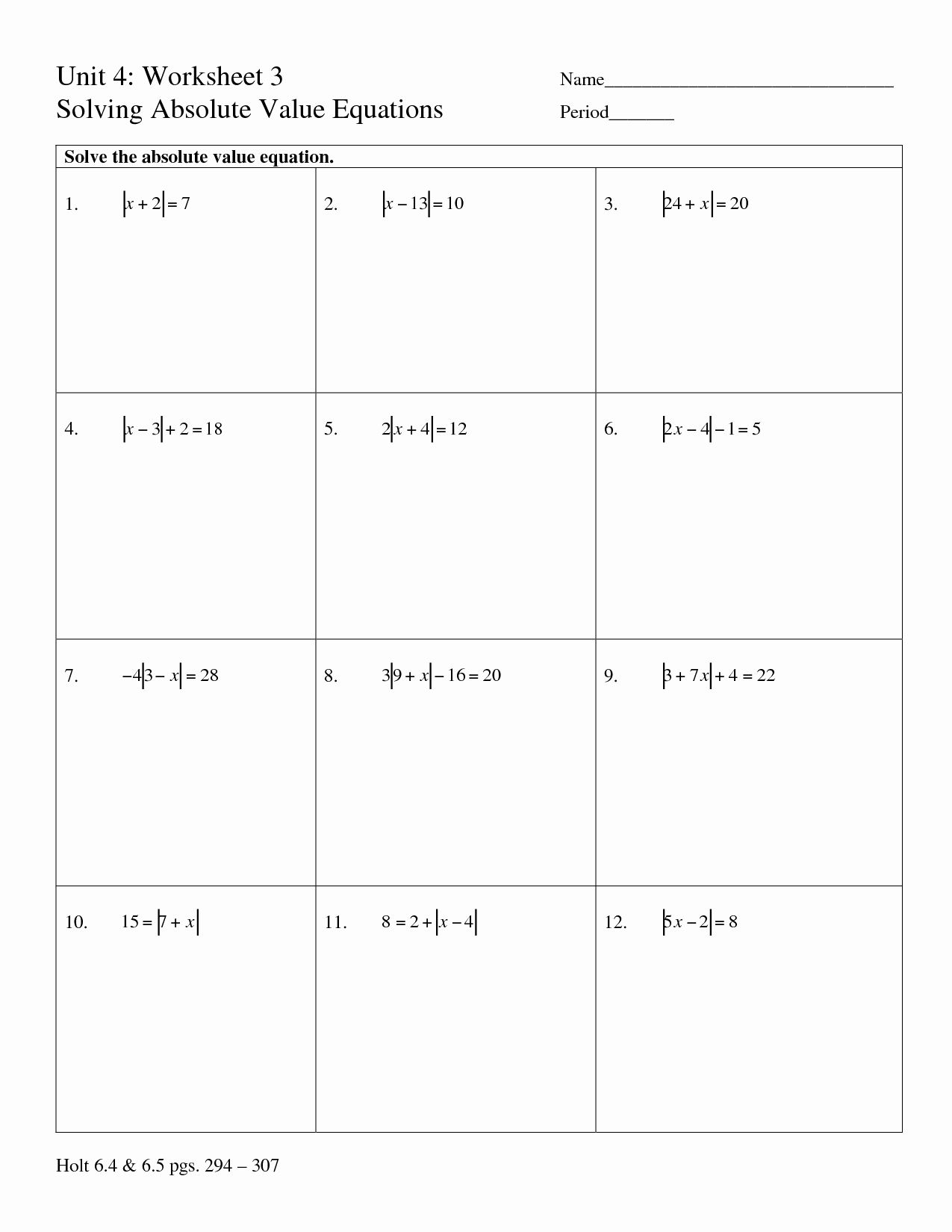 Absolute Value Equations Worksheet With Answers Printable PDF Template