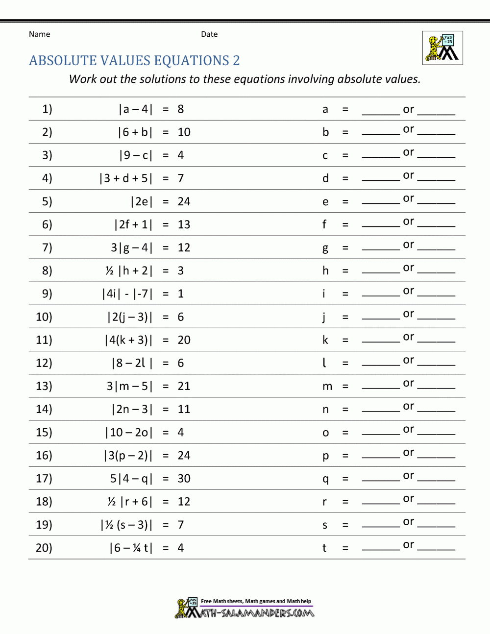 Absolute Value Worksheets Worksheets Library