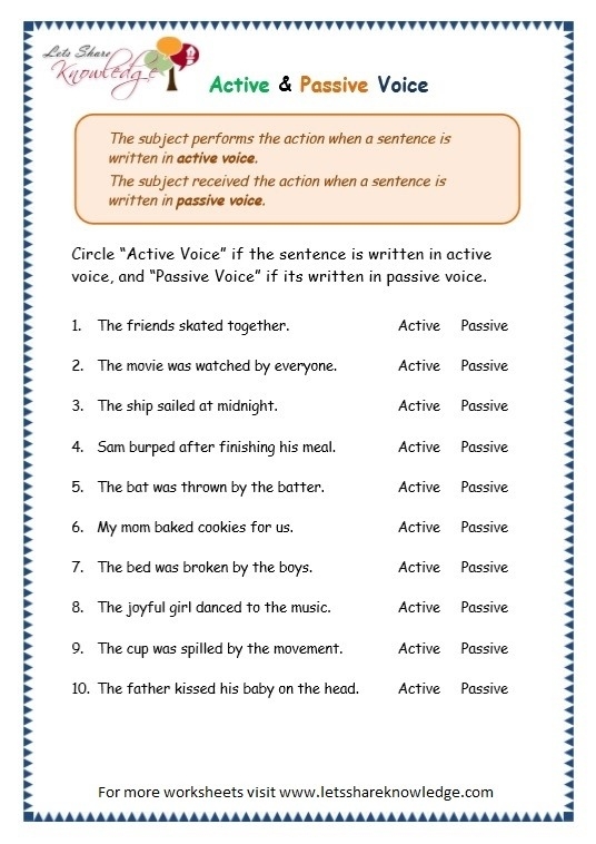 Active And Passive Voice Worksheets Middle School Worksheets Master