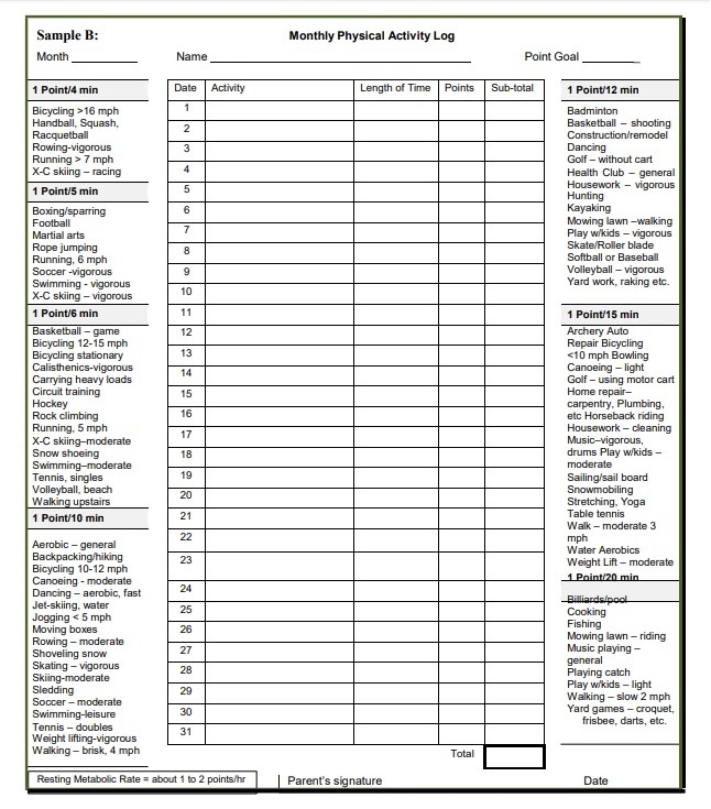 Activity Log Printable