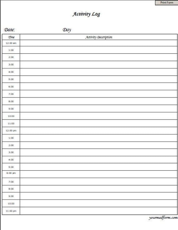 Activity Log Printable