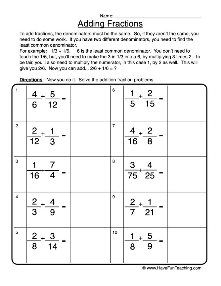 fractions in equations worksheet