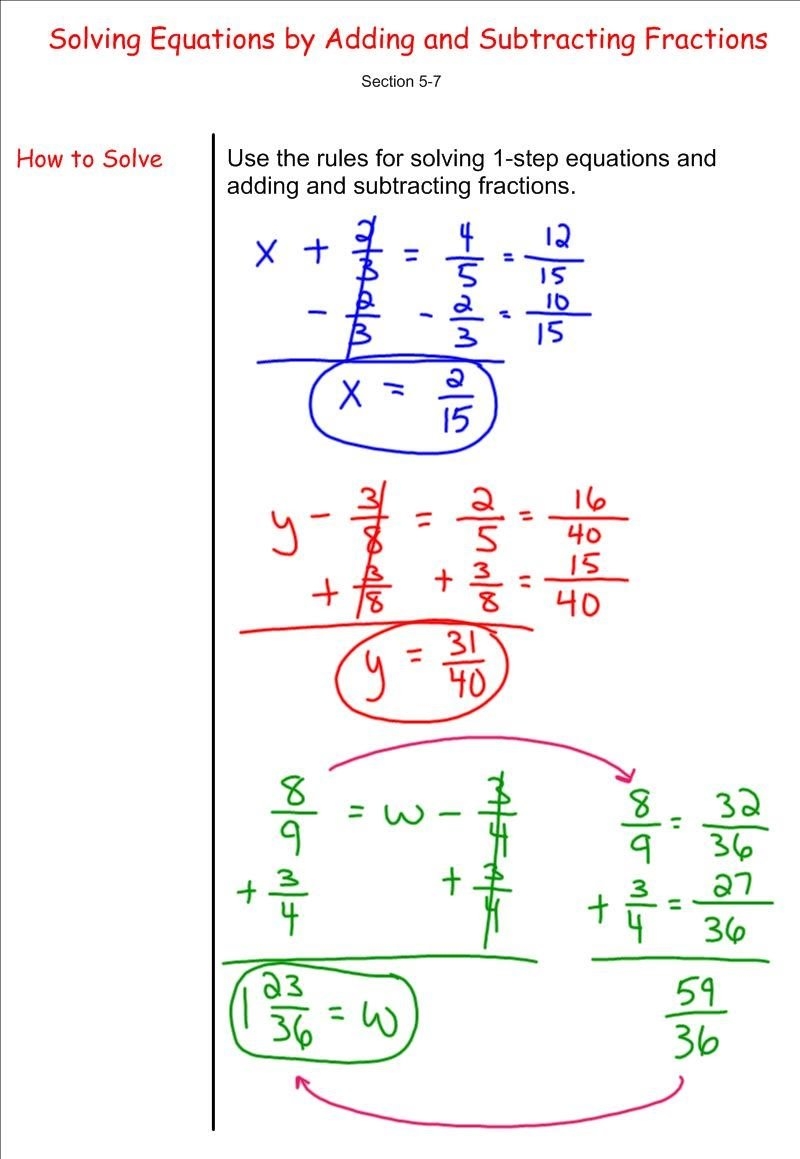 fractions equations worksheets