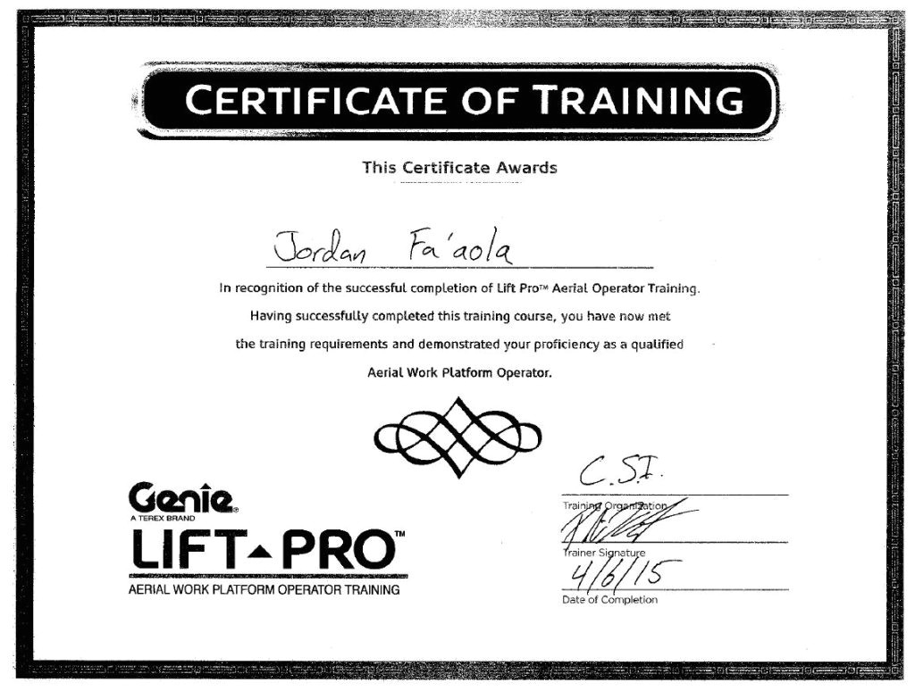 Aerial Lift Certification Card Template Pdf Get What You Need