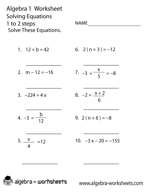 Algebra 1 Solving Equations Worksheet Printable Word Searches