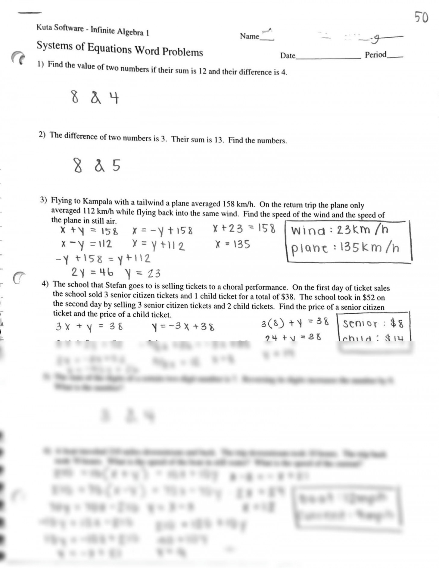 Algebra 1 Systems Of Equations Worksheet Printable PDF Template