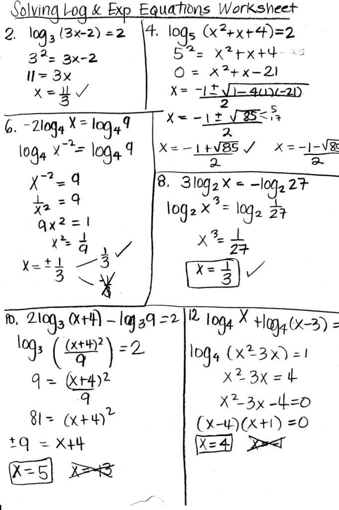 worksheet a topic 2.13 exponential and logarithmic equations