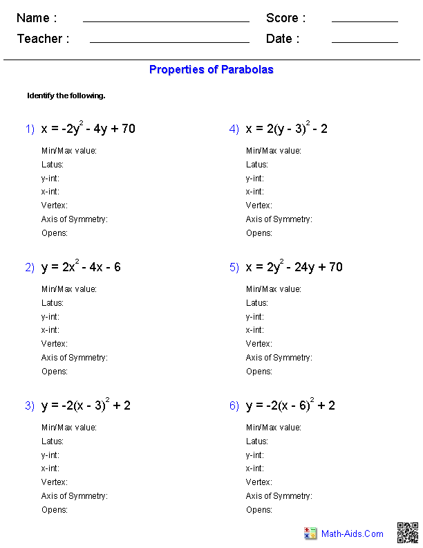Algebra 2 Worksheets Quadratic Functions And Inequalities Worksheets 