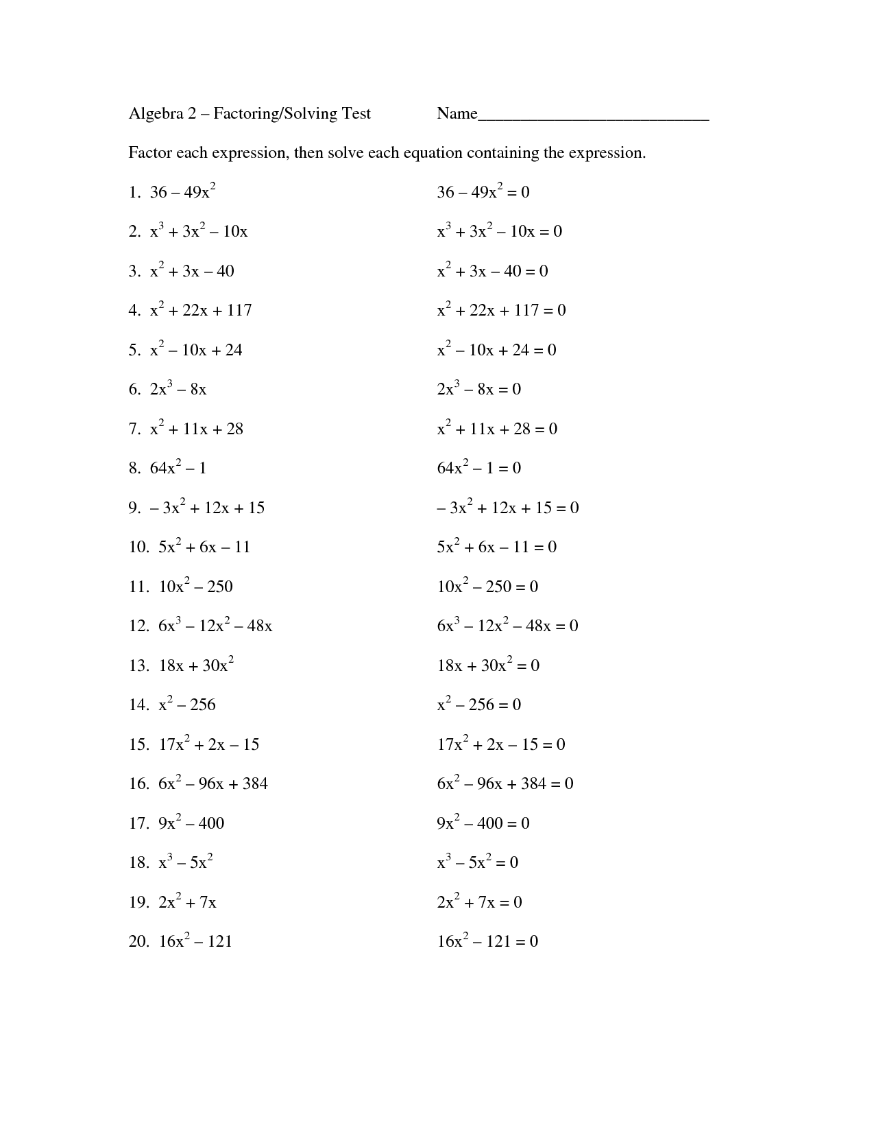 Algebra Factoring Worksheets Free Printable FactorWorksheets