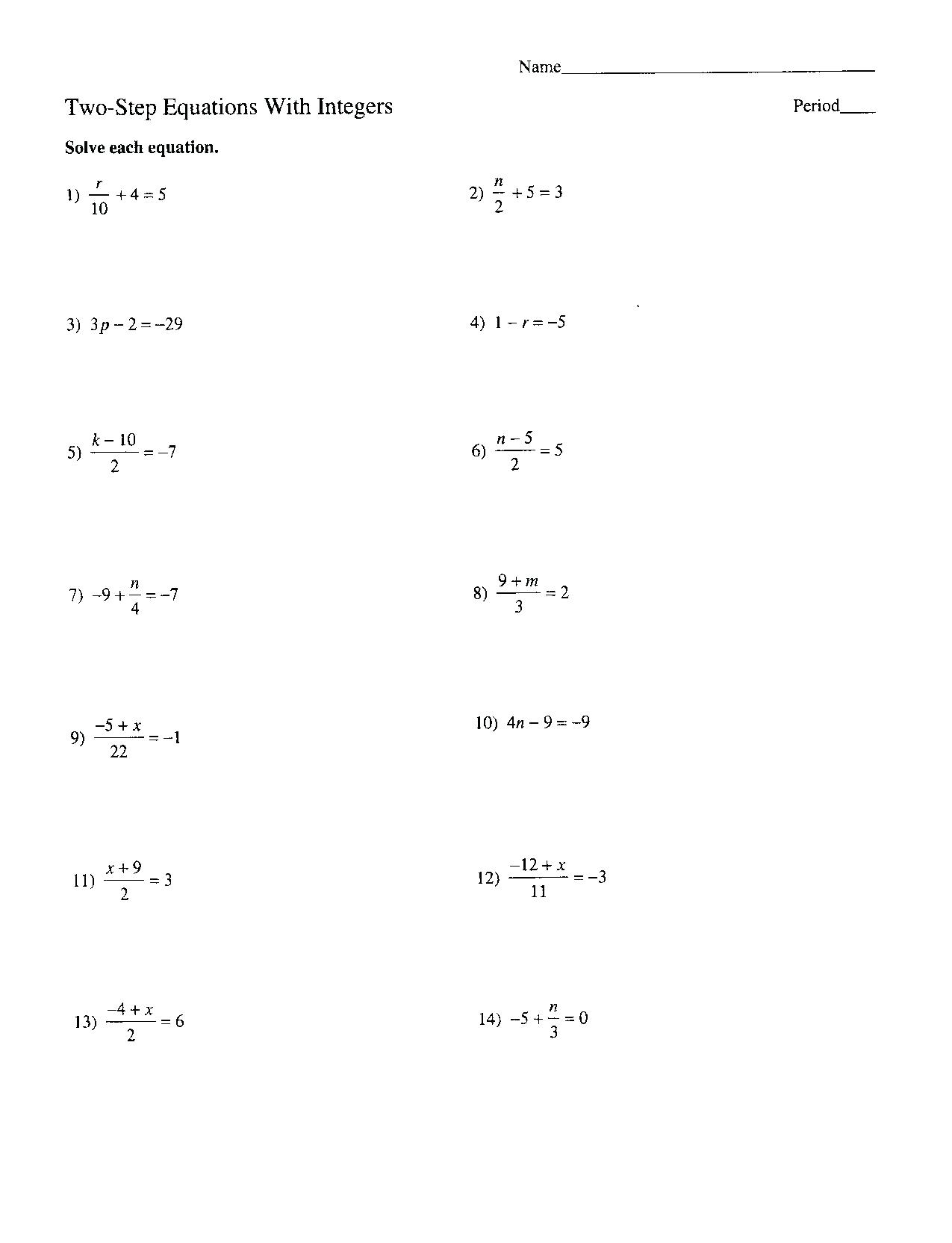 Algebra Solving Equations Worksheet Printable Word Searches