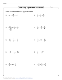 two step equation worksheet