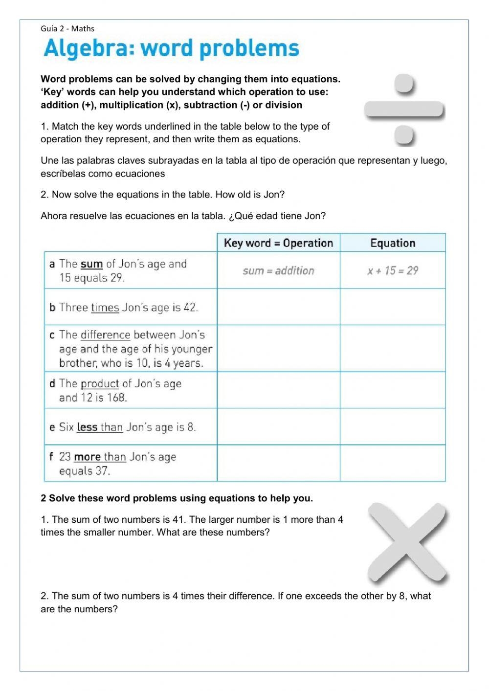 Algebra Word Problems Worksheets 15 Worksheets Worksheets Library