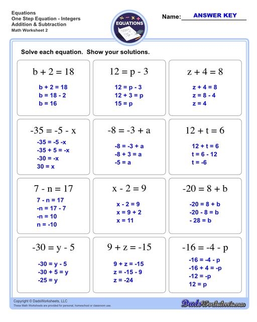 Algebraic Equations Single Step Worksheets Worksheets Library