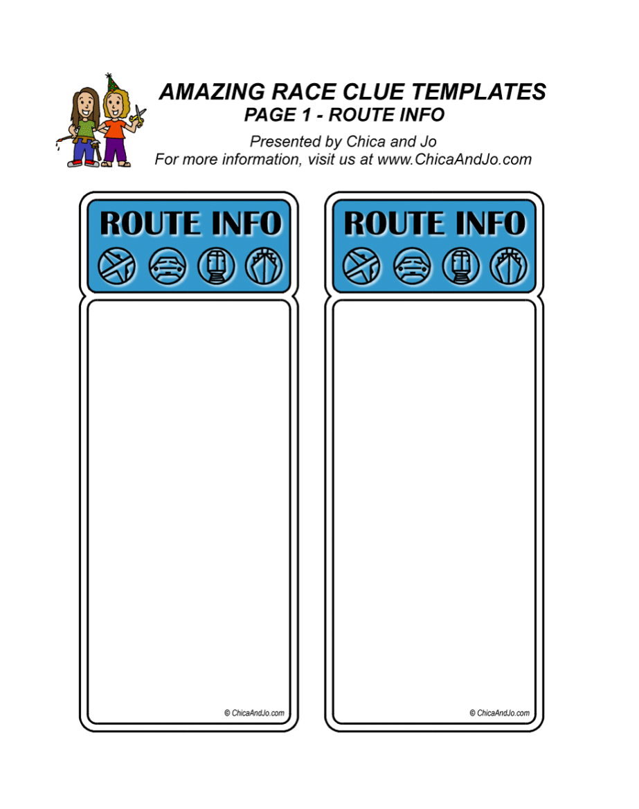 Amazing Race Clue Cards Printable Templates