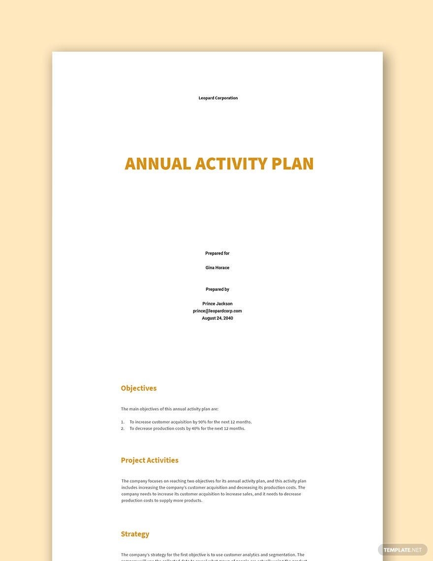 Annual Activity Plan Template Google Docs Word Apple Pages 