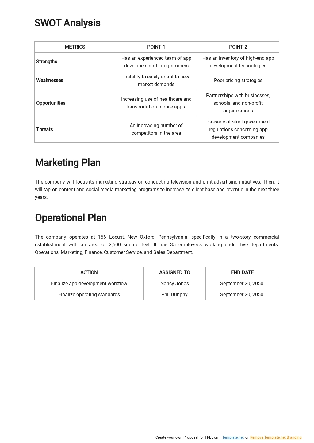 business development business plan template